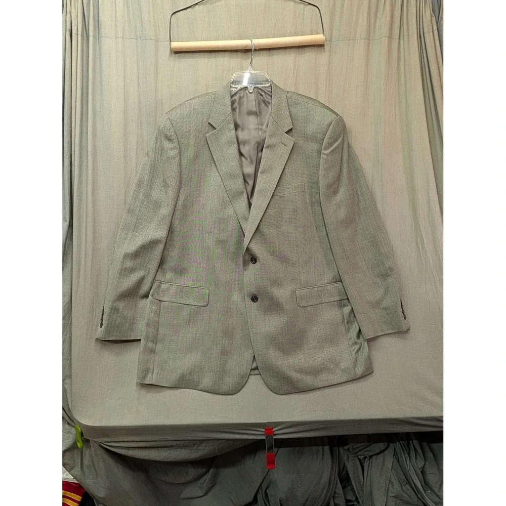 Chaps Mens 48L Silk Wool Herringbone Blazer Sport Coat Gray 2-Button